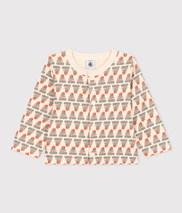 Cardigan in jersey spesso con stampa per beb&egrave; ecru/multicolore
