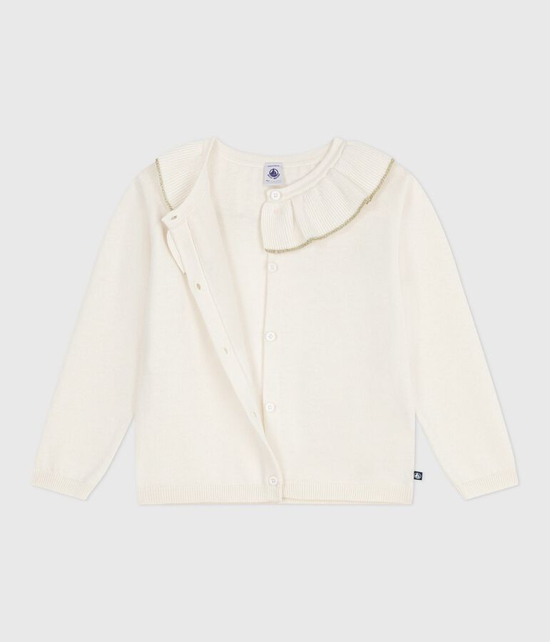 Cardigan in misto lana e cotone tinta unita bambina bianco/grigio