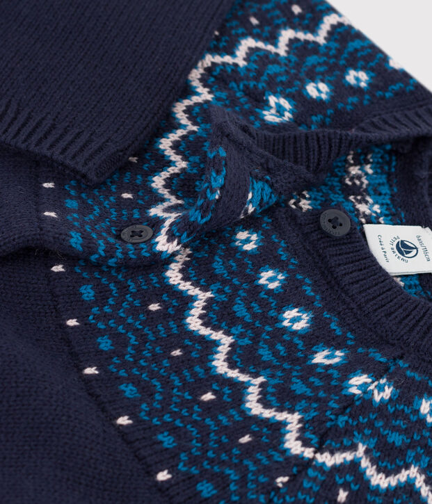 Cardigan bambina in lana e cotone blu/multicolore