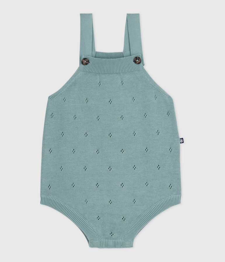 Pagliaccetto neonato in maglia a punto legaccio con spalline verde