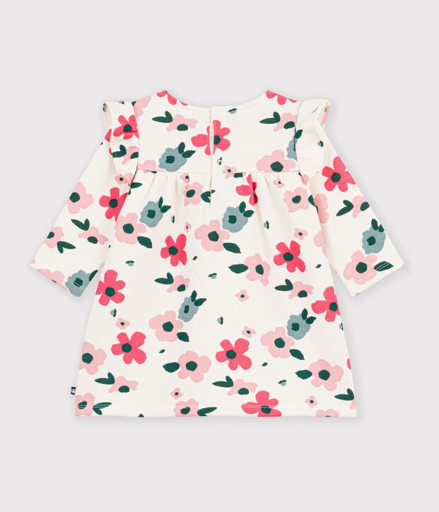 Abito a maniche lunghe in cotone con stampa a fiori neonata ecru/multicolore