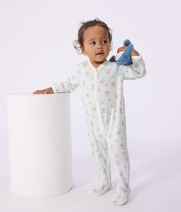 Pigiama in cotone con stampa a fiori neonato bianco/multicolore