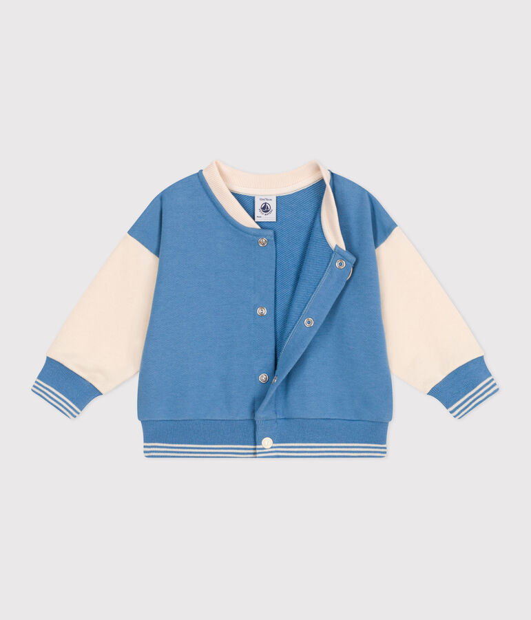 Giacca stile teddy in cotone color block neonato blu/ecru
