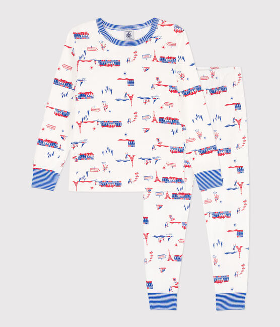 Pigiama fantasia Parigi bambino unisex in cotone bianco MARSHMALLOW/bianco MULTICO