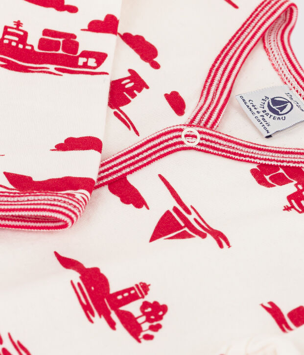 Tutina con stampa in tubique bianco/rosso