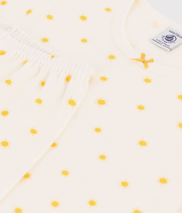 Pigiama a manica corta con soli bambina in cotone biologico bianco/giallo