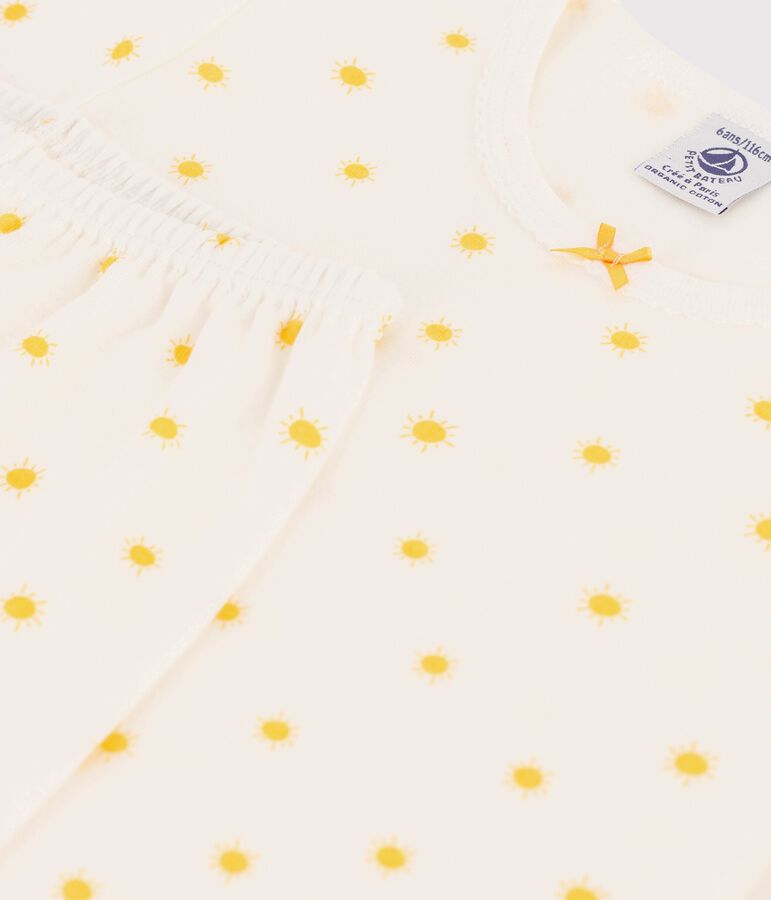 Pigiama a manica corta con soli bambina in cotone biologico bianco/giallo