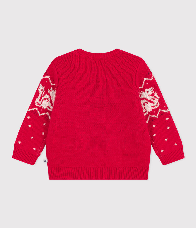 Maglione in tricot di lana e cotone per beb&egrave; rosso/multicolore