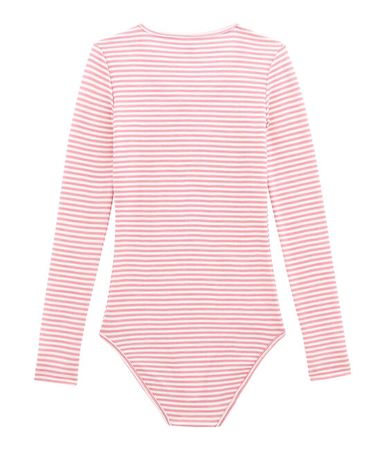 body donna maniche lunghe in lana e cotone rosa CHEEK/bianco MARSHMALLOW