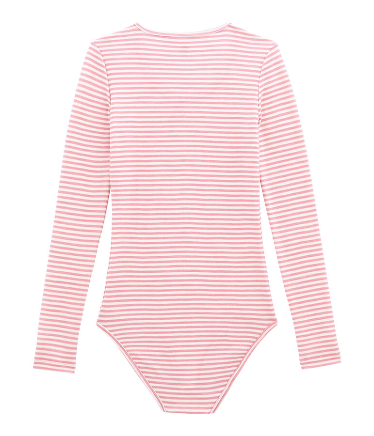 body donna maniche lunghe in lana e cotone rosa CHEEK/bianco MARSHMALLOW