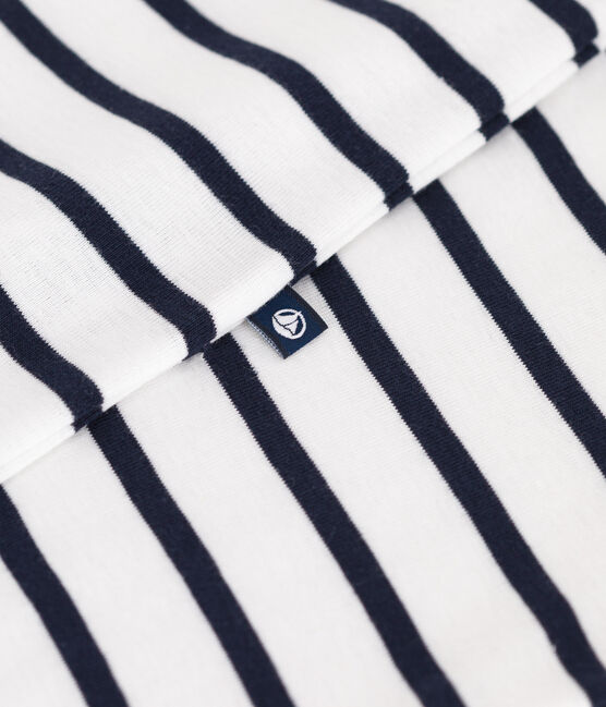 Tutina corta a maniche corte in cotone a righe con colletto a contrasto neonato bianco MARSHMALLOW/blu SMOKING