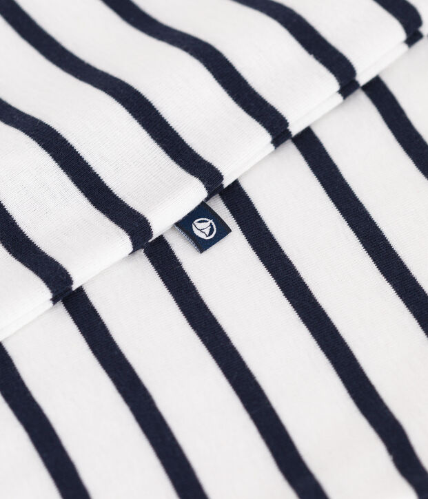Tutina corta a maniche corte in cotone a righe con colletto a contrasto neonato bianco/blu