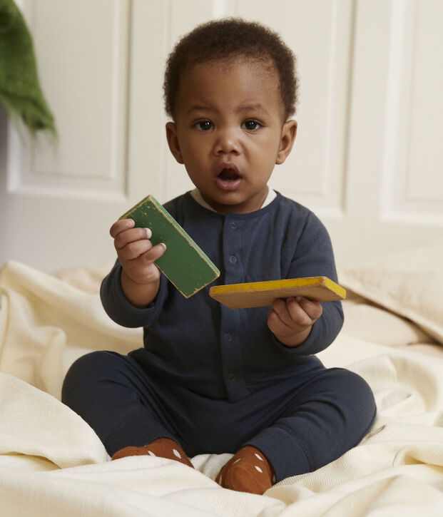 Completo 2 pezzi beb&egrave; in cotone trapuntato blu