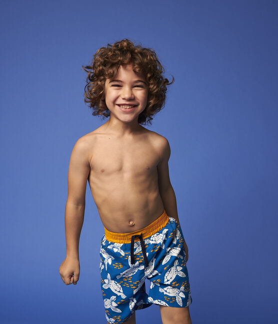 Shorts da mare riciclati bambino blu MYKONOS/ecru MULTICO