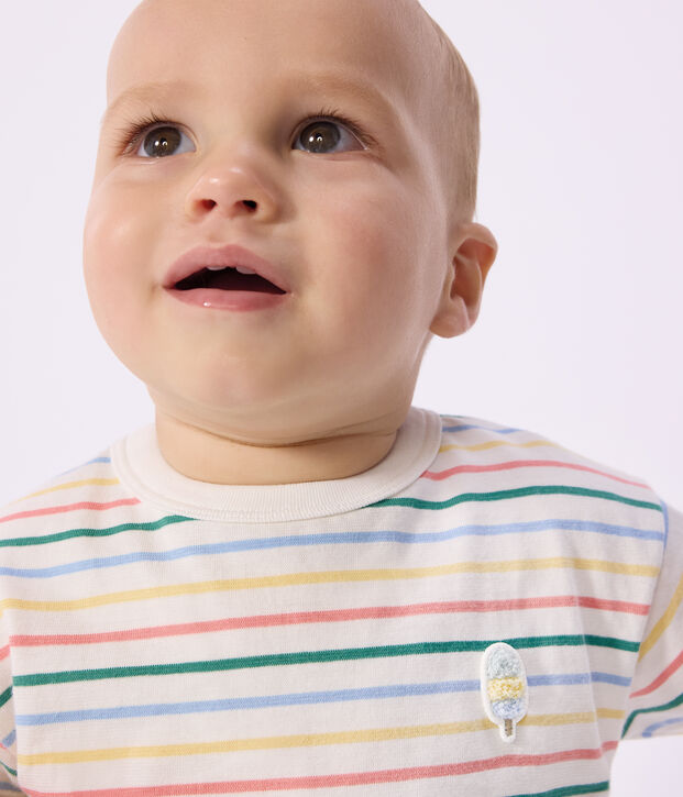 T-shirt a maniche corte in cotone a righe neonato bianco/multicolore