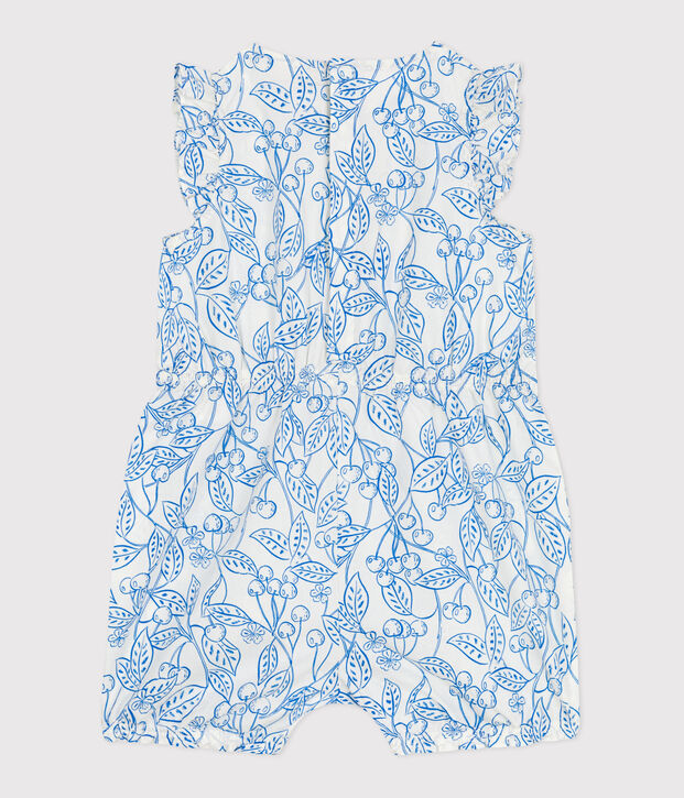 Tutina corta senza maniche in cotone con ciliegie blu stampate neonato blu/blu