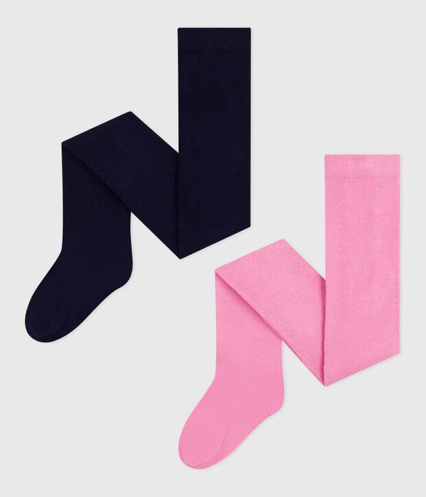 Set da 2 paia di collant in jersey di cotone bambina rosa/blu