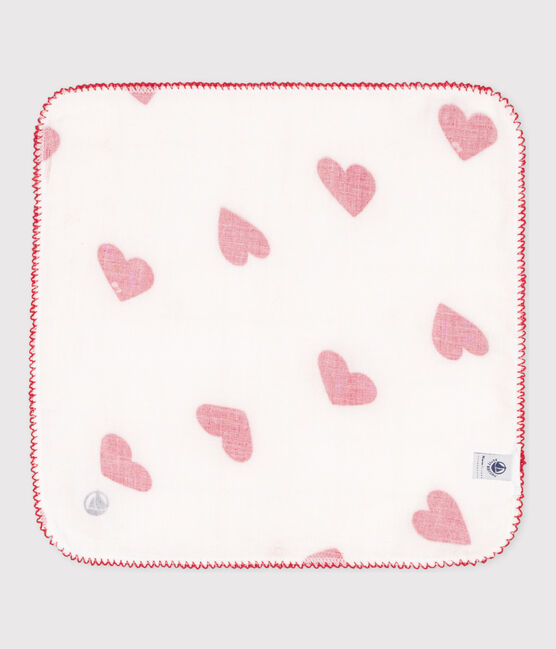 FAZZOLETTO CUORE BEBÈ IN GARZA DI COTONE bianco MARSHMALLOW/rosso TERKUIT