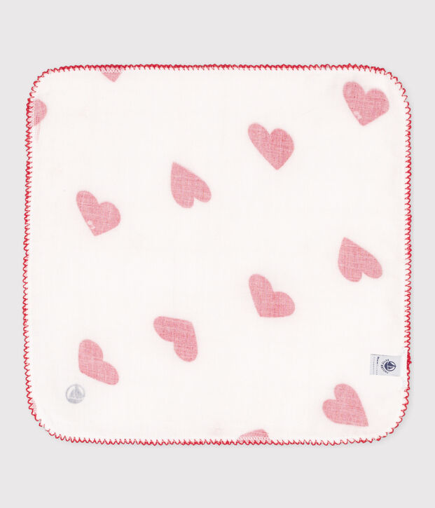 FAZZOLETTO CUORE BEB&Egrave; IN GARZA DI COTONE bianco/rosso