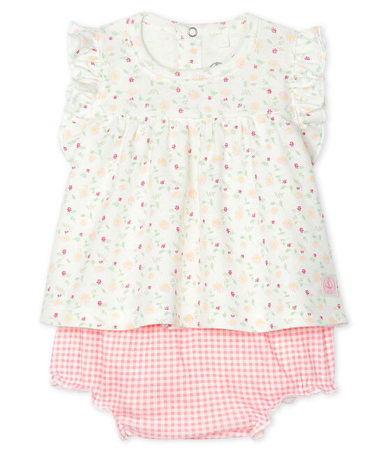 Completo 2 pezzi bebè femmina bianco MARSHMALLOW/bianco MULTICO