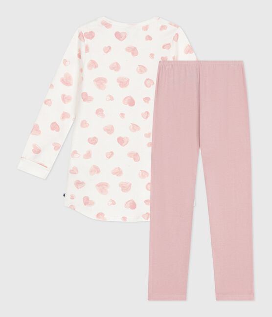 Camicia da notte e leggings bambina in tessuto felpato con stampa a cuori rosa JOLI/bianco MULTICO