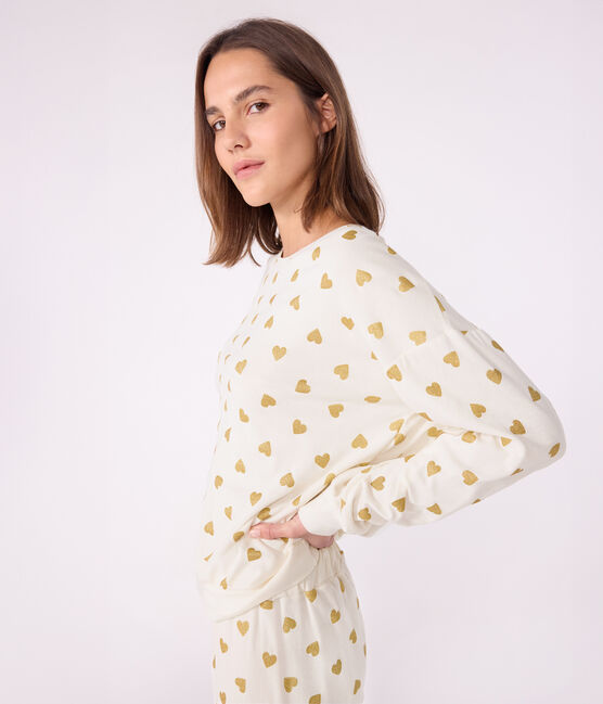 Pigiama in cotone con stampa a cuori dorati donna MILK/ DORE