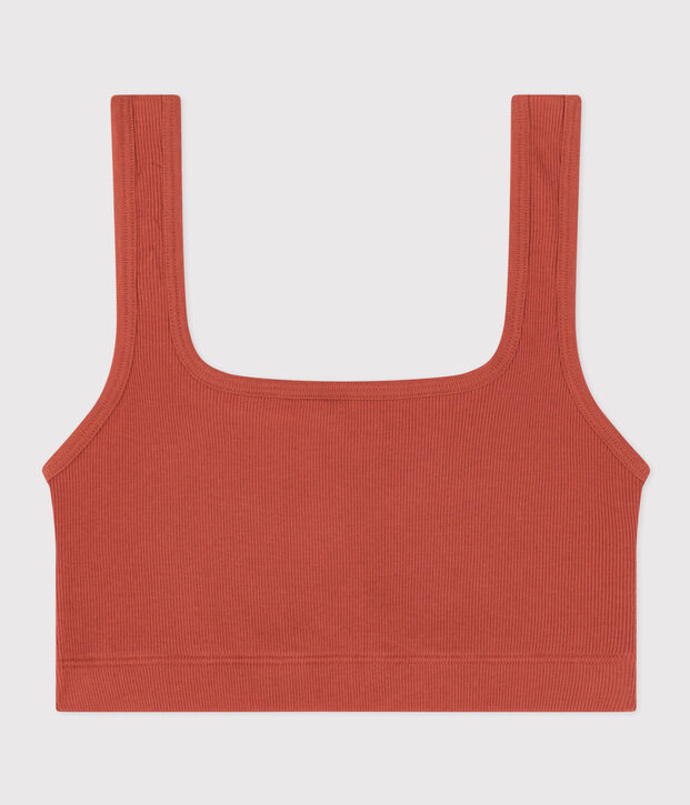 Bralette a tinta unita in cotone ed elastan donna marrone