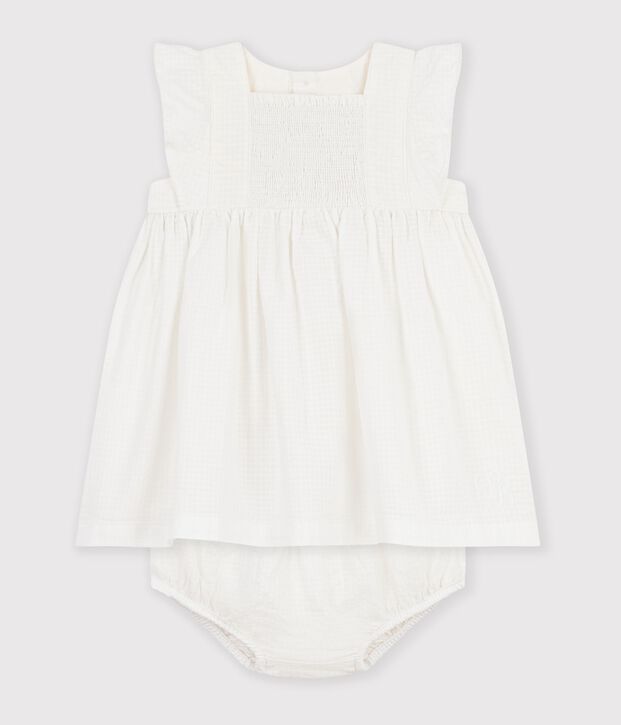 Abito a maniche corte in cotone tinta unita neonato bianco