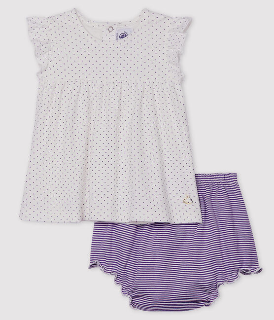 Completo due pezzi bebè femmina viola REAL/bianco MARSHMALLOW