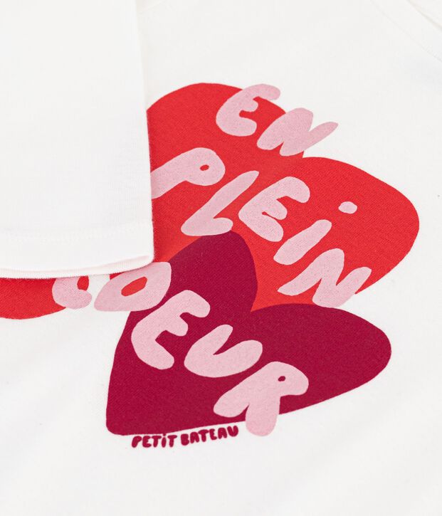 T-shirt a maniche lunghe con motivo a cuore bambino bianco