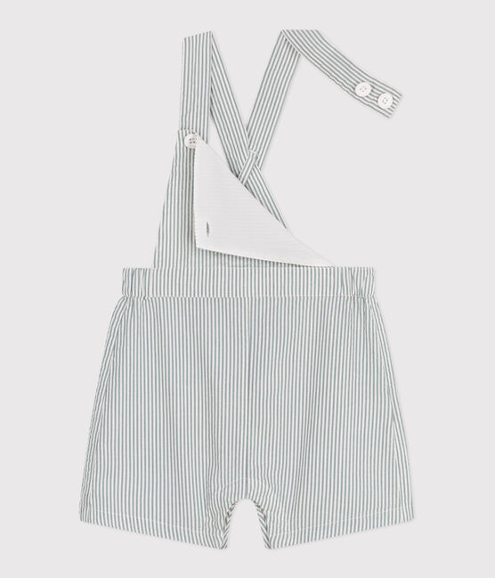 Salopette corta in cotone a righe neonato bianco MARSHMALLOW/blu BRUT