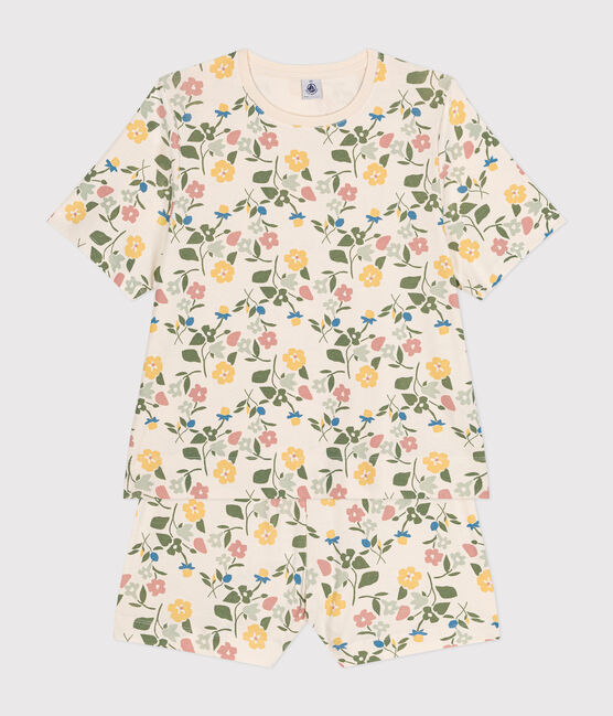Pigiama donna con pantaloncini e t-shirt in cotone con motivo floreale bianco AVALANCHE/ MULTICO