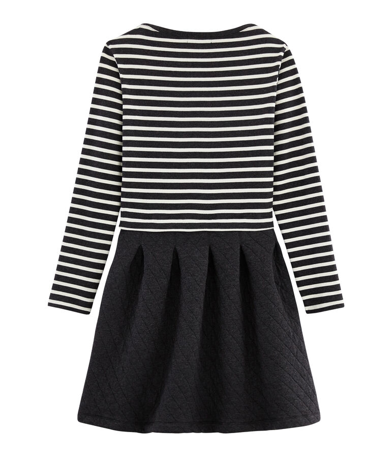 Abito bi-materiale a maniche lunghe donna nero CITY/beige COQUILLE