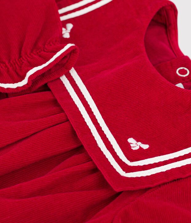 Tutina corta in ciniglia tinta unita con colletto neonato rosso