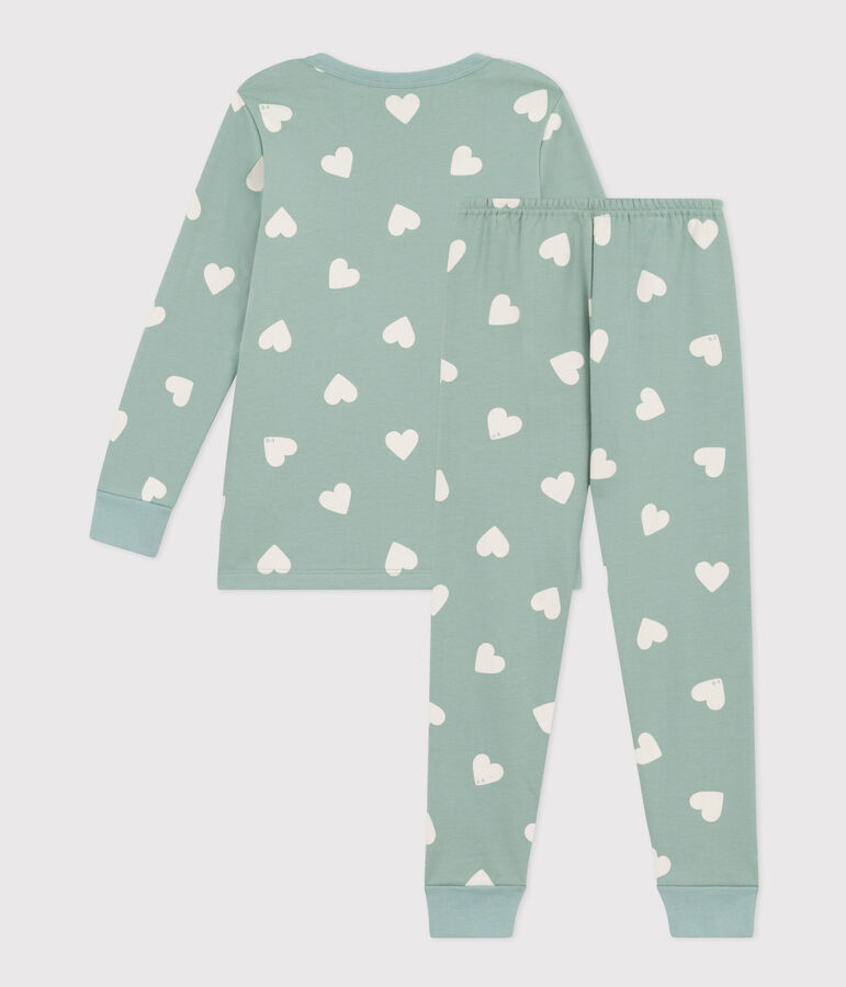Pigiama cuore bambino unisex in tessuto felpato verde/ecru