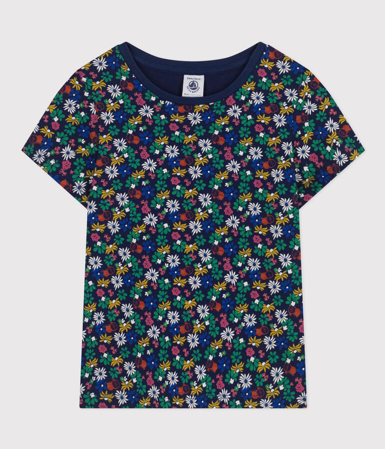 T-shirt stampata in jersey leggero bambina blu/multicolore