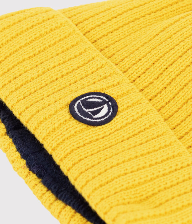 Cuffietta in maglia foderata in pile bambino giallo
