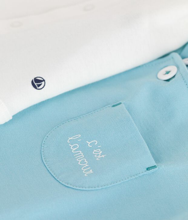 Completo nascita composto da salopette e body in cotone blu