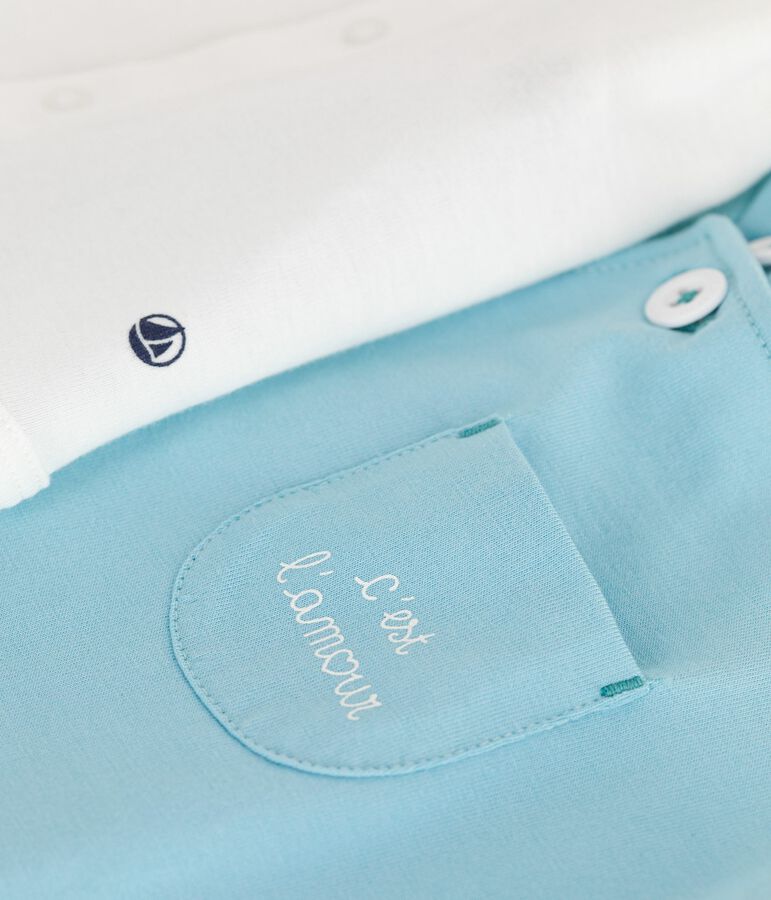 Completo nascita composto da salopette e body in cotone blu