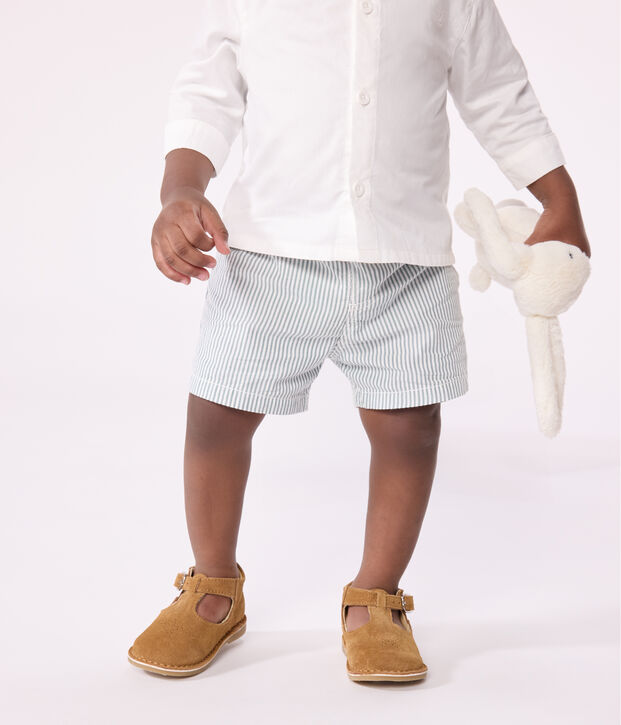 Shorts in seersucker a righe neonato bianco/verde