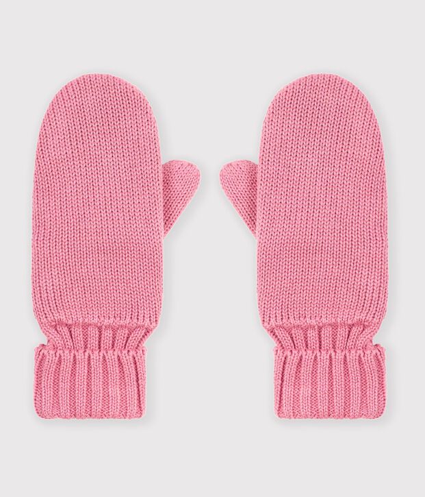 Muffole in maglia tinta unita foderata in pile bambino rosa