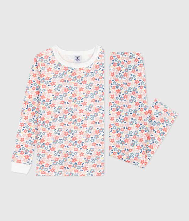 Pigiama con gamba molto aderente in cotone con stampa a fiori bambina bianco/multicolore