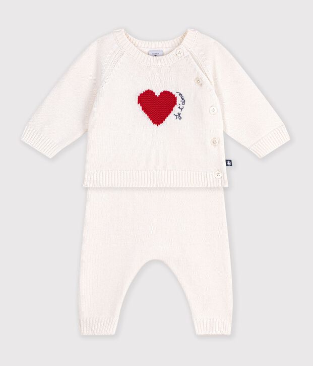Completo in maglia jacquard con cuore neonato rosso/rosso