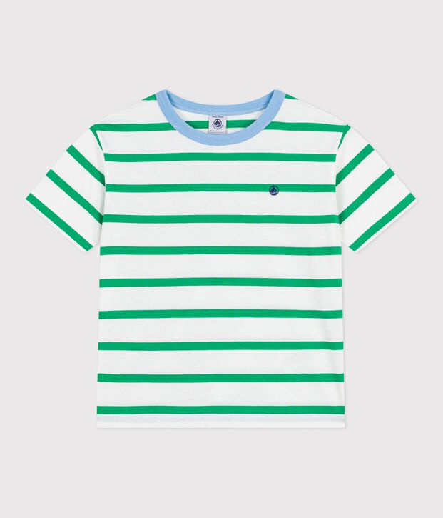 T-shirt a maniche corte in cotone a righe bambino bianco/verde