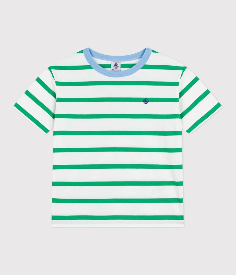 T-shirt a maniche corte in cotone a righe bambino bianco/verde