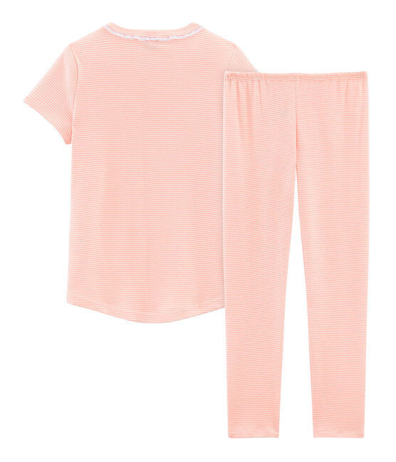 Pigiama manica corta bambina a costine rosa ROSAKO/bianco MARSHMALLOW