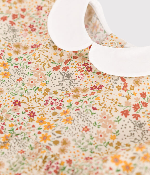 Abito a maniche corte in popeline neonato ecru/multicolore