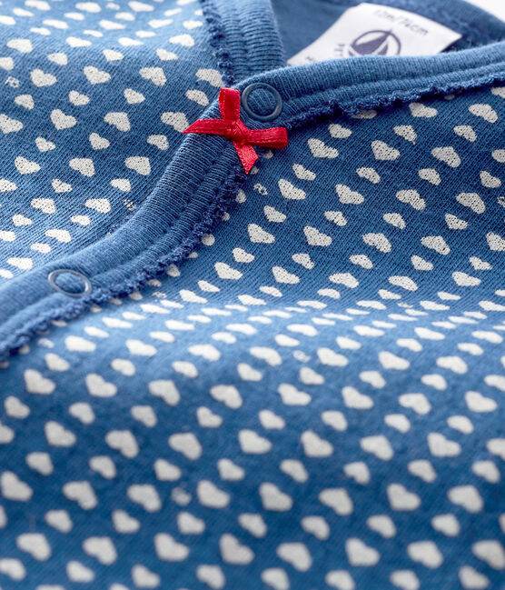 Tutina blu senza piedi bebè femmina in tubique blu MAJOR/bianco ECUME