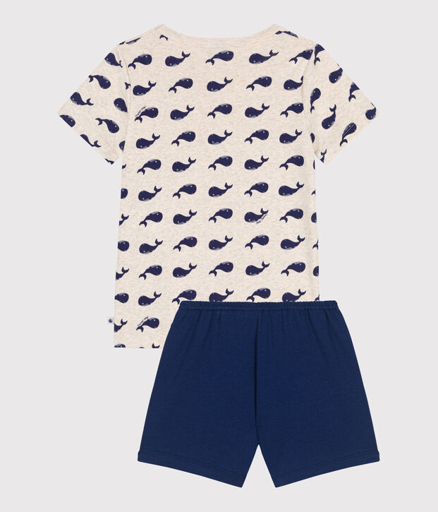 Pigiama short in cotone fantasia balene bambino blu/multicolore
