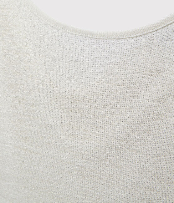 T-shirt donna con scollo ad acquasantiera sul retro in lino iridescente bianco LAIT/giallo OR